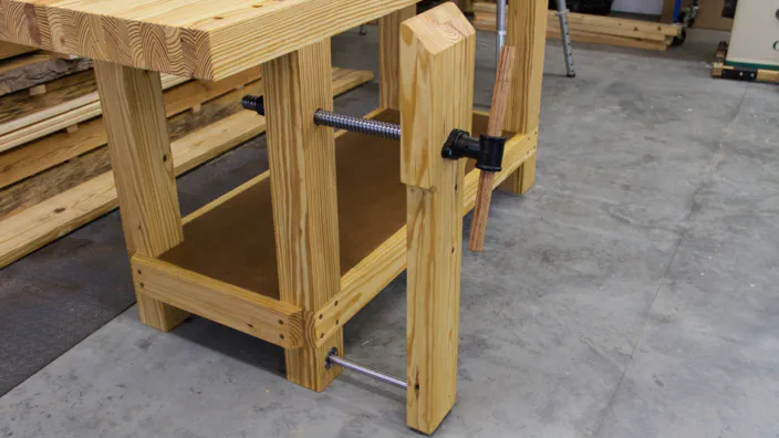 A Roubo style workbench with leg vise.