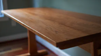 A trestle desk made of cherry wood.