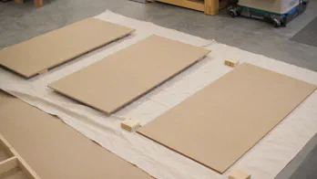 Small blocks are used to raise MDF panels off the floor.