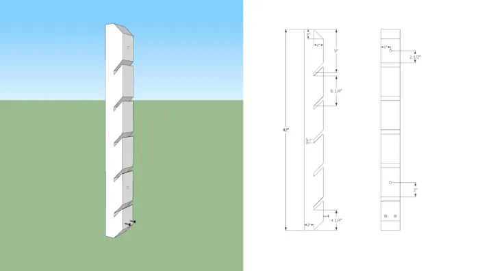 A 3D and 2D rendering of skateboard rack.
