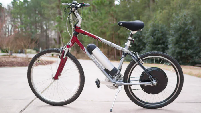 A Giant Sedona bike with a Magic Pie electric bike conversion kit installed.