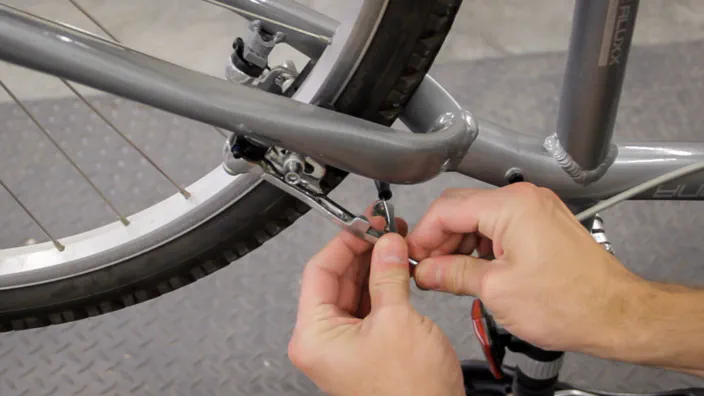 A bicycle brake cable connection.